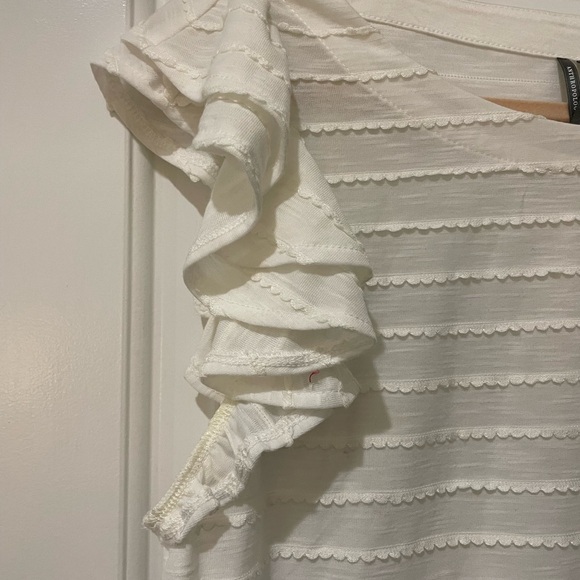 Anthropologie White Textured Ruffle Sleeve Top - Picture 2 of 4